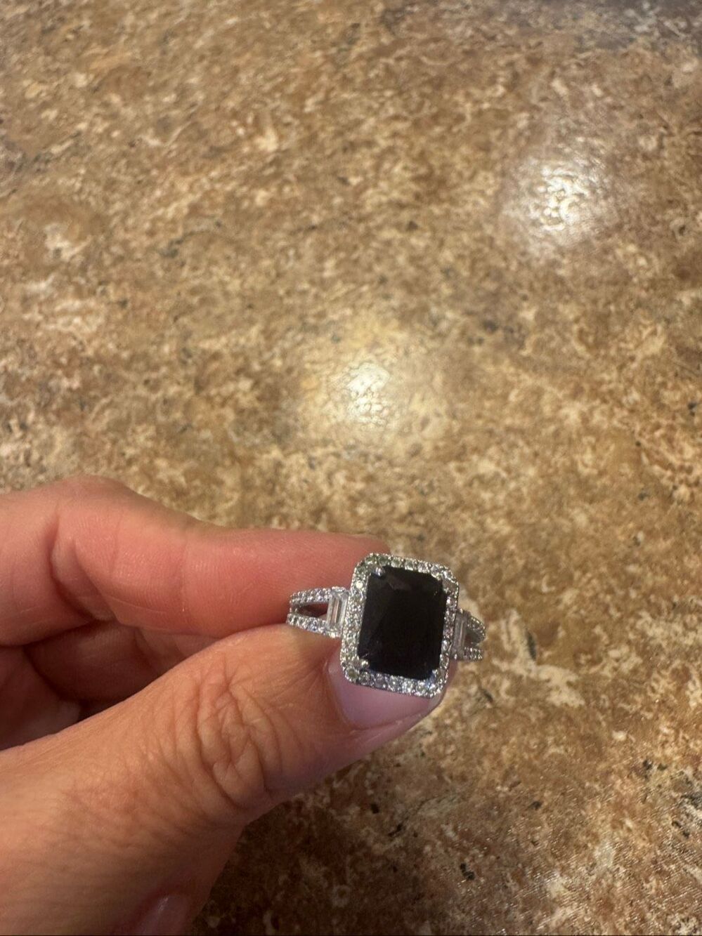 925 Marked Silver Ring, Black Rectangular Stone, Possible Onyx, Approx. Size 9